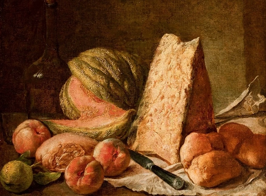 Giacomo Ceruti, il Pitocchetto - Natura morta con pane zucca e frutta